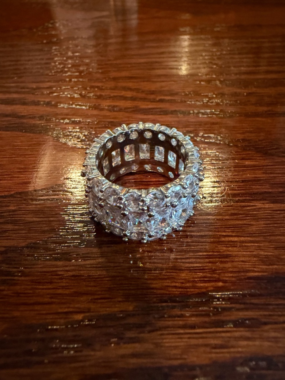 Crystal-Embellished Wide Silver Band Ring - Women's COSTUME/FASHION Jewelry.